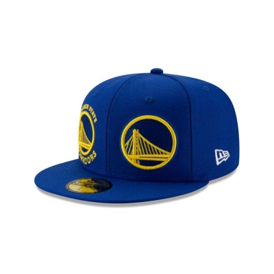 Blue Golden State Warriors Hat - New Era NBA Double Hit 59FIFTY Fitted Caps USA4691508